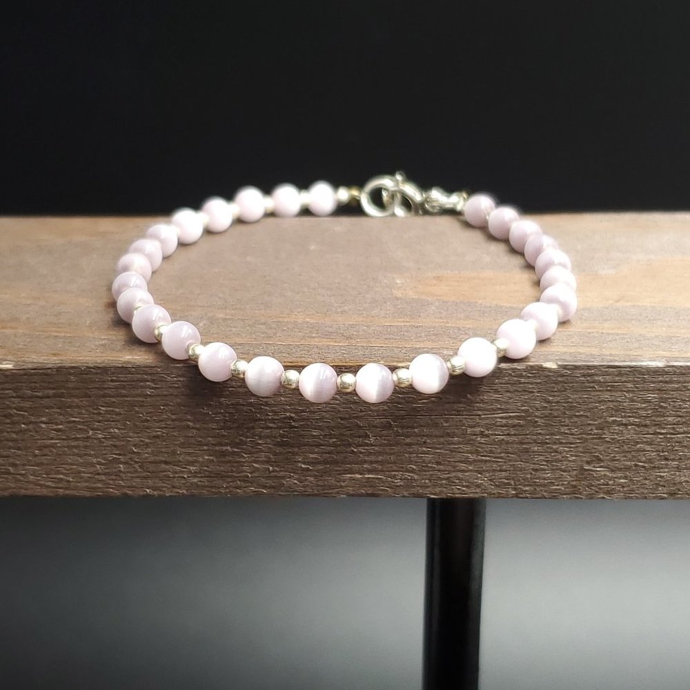7 Inch Sterling Silver Light Purple Cat's Eye Stone Bracelet
